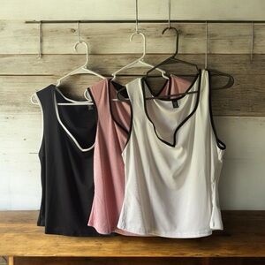 SHEIN Black and Pink Sleeveless Tank Tops Relaxed V-Neck